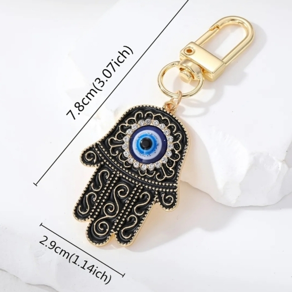 NEW Hamsa Hand Evil Eye Bag Charm Key Chain in Black - Picture 2 of 2